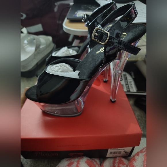 Pleaser Black and Silver Strappy Heels - Picture 1 of 4